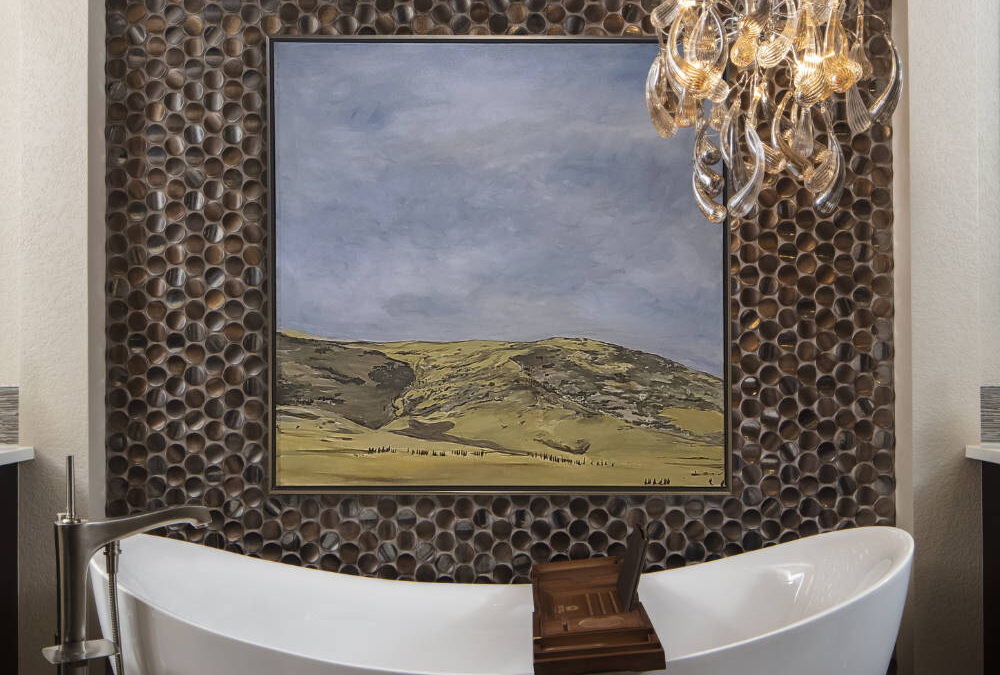 Fresh inspired mountain bathroom renovation with white tub and modern mountain features